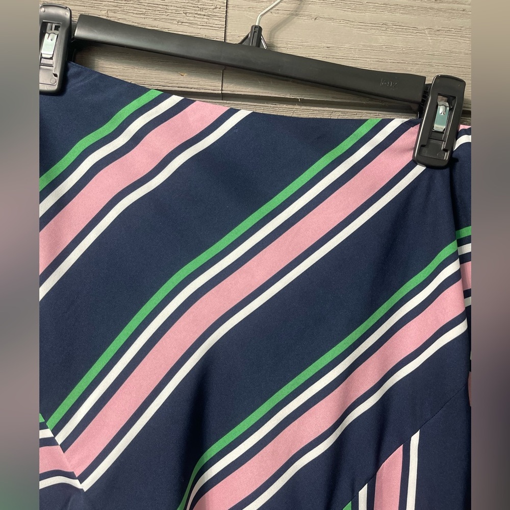 Bar lll Satin Striped Asymetrical Coastal Grandma Career Chic Skirt Sz 4 Fall - Picture 11 of 13